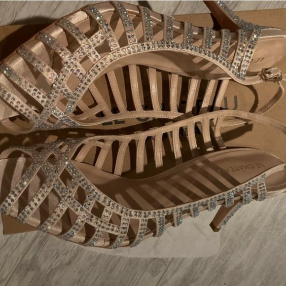 NWT small crystal like heel sling back open toes peep  embellishment high heel s - Picture 1 of 7